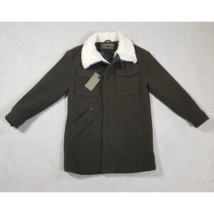 Zara Man Winter Jacket Mens Size Small Brown Cotton Sherpa Collar Lined NEW